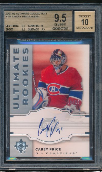 2007 Ultimate Collection #158 Carey Price Auto 15/99 BGS 9.5