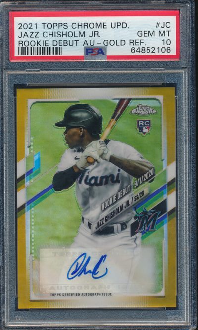 2021 Topps Chrome Update Debut Auto Gold Refractor Jazz Chisholm Jr RC PSA 10